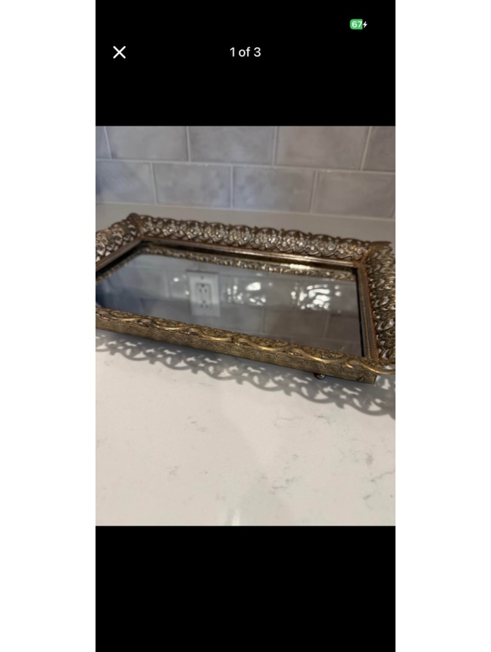 Vintage Metal Vanity Dresser Mirror Tray
